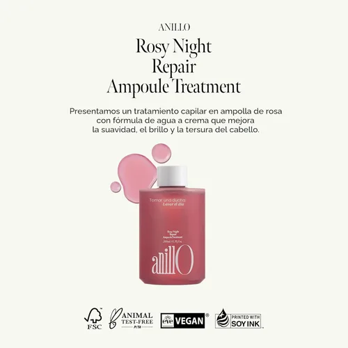 Miniatura 2 de Tratamiento Rosy Night de ampollas capilares para cabello dañado – Fórmula de reparación de agua a crema con péptidos y aminoácidos – Control