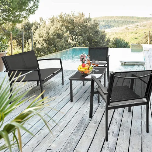 Miniatura 6 de Flamaker - Juego de 4 piezas de muebles para el patio de exteriores Juego de muebles para el patio de Textilene Juego de Bistró Moderno juego