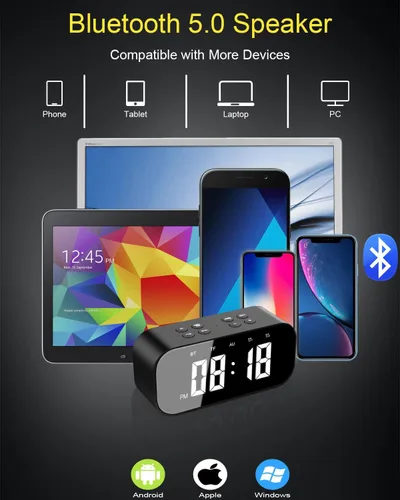 Miniatura 4 de AFK Reloj despertador con altavoz Bluetooth para dormitorio/oficina, pequeño reloj digital para adultos con sueño pesado, adolescentes, niños