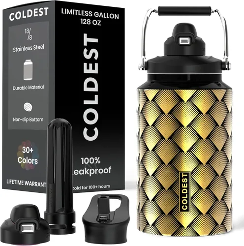 Miniatura 13 de The Coldest Water Bottle - Botella de un galón de agua con tapa superior abatible, con popote, botella de agua de 128 oz (1 galón)