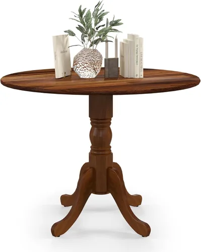 Miniatura 10 de Mesa de comedor redonda para 4, mesa de cocina rústica con mesa de 40 pulgadas, patas curvadas de caballete, mesa de tulipán de madera de goma, mesa