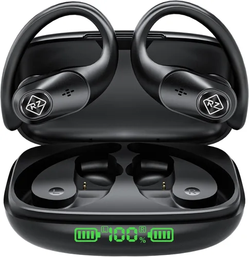 Auriculares inalámbricos Bluetooth 96H Playtime Pantalla LED impermeable Micrófono integrado Sonido de graves profundos seguros sobre los oídos