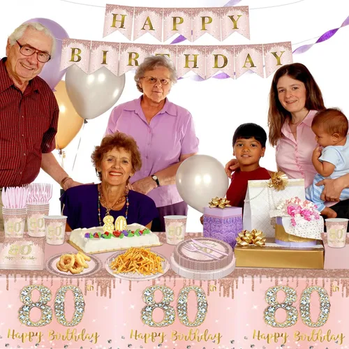 Miniatura 4 de 98 platos para fiesta de cumpleaños n.° 80, suministros para fiesta de cumpleaños de 80 años, decoraciones de fiesta de 80 cumpleaños para mujeres