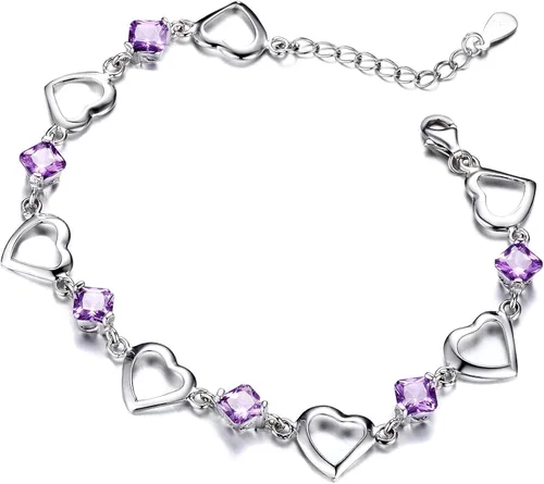 Miniatura 3 de Goldminetrade Pulsera de plata esterlina con forma de corazón de amatista (BSHC1007SVR_AMT), Plata de ley, Amatista fabricada