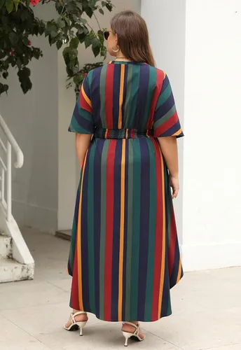 Miniatura 6 de Nemidor NEM403 - Vestido largo acampanado con cuello en V y estampado bohemio para mujer, talla grande, con bolsillo