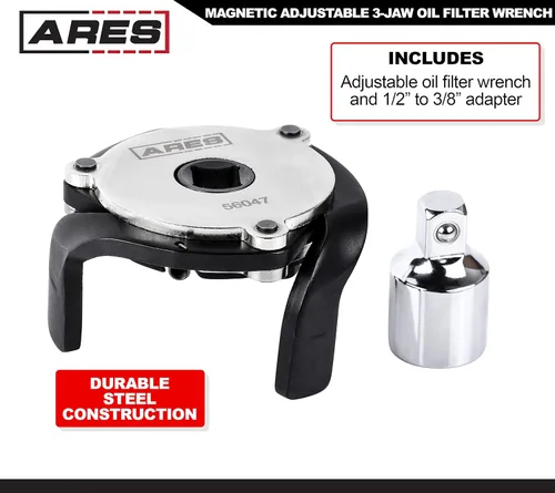 Miniatura 2 de ARES 56047 – Llave de filtro de aceite magnética ajustable de 3 garras – Rango de 2 3/8 pulgadas a 3 7/8 pulgadas (60mm a 98mm) – Uso con trinquetes