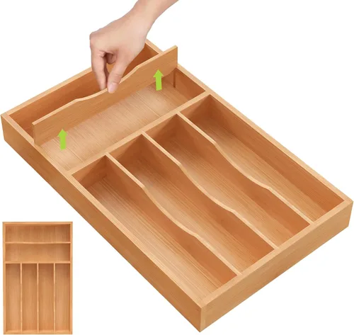 Miniatura 9 de Unibambou Organizador de cajones de cocina de bambú, organizador de cubiertos, bandeja de cubiertos, bandeja de utensilios, separadores de cajones