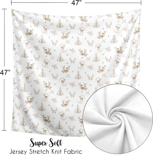 Miniatura 5 de Sweet Jojo Designs Manta de punto elástico para recién nacido o bebé, diseño floral de ciervos del bosque, para recibir seguridad, color rosa rubor