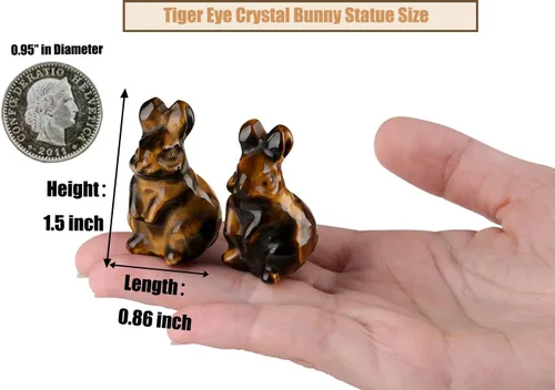Miniatura 4 de DUQGUHO Conejo Ojo de Tigre Decoración de Cristales Estatua de Conejo de Ojo de Tigre Pulido Natural de Piedras Preciosas Figurines para Decoración