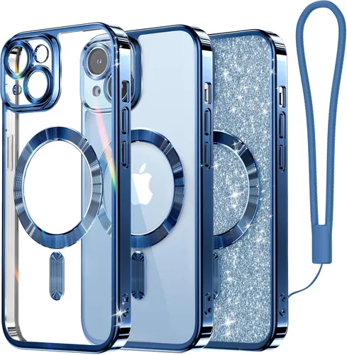 Miniatura 54 de Meifigno Candy Mag Series - Funda diseñada para iPhone 15 Pro, compatible con MagSafe, tarjeta con purpurina y correa de muñeca, protección completa
