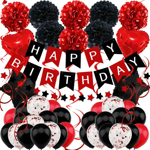 Miniatura 9 de ZERODECO Decoraciones de cumpleaños, decoraciones de fiesta azul marino y dorado con pancarta, pompones, globos para niños, niñas, hombres y mujeres