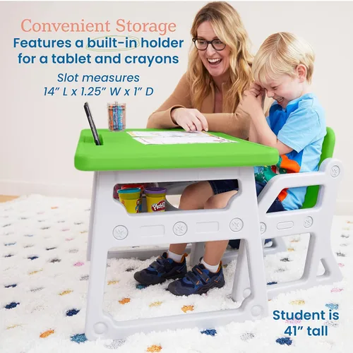 Miniatura 5 de ECR4Kids Escritorio y Silla Plus para Niños, Muebles para Niños, Verde Hierba/Gris Claro, 2 Piezas