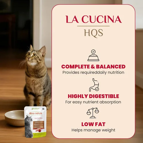 Miniatura 3 de almo nature HQS La Cucina - Pollo con manzana en gelatina, sin granos, sin aditivos, alimento húmedo para gatos adultos, rallado, bolsas, 24 x 55