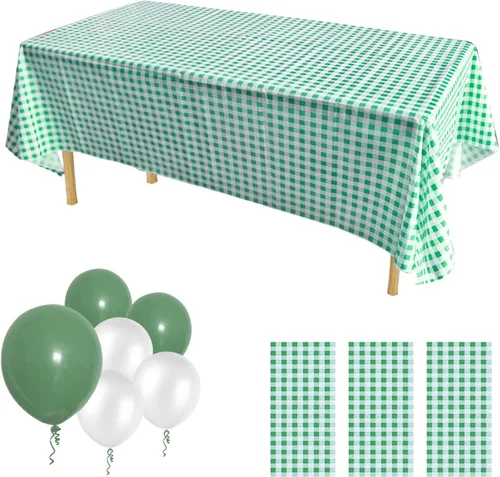 ZJDHPTY Paquete de 3 manteles de plástico desechables, manteles de cuadros verdes y blancos para picnic, Pascua, San Patricio, decoraciones de