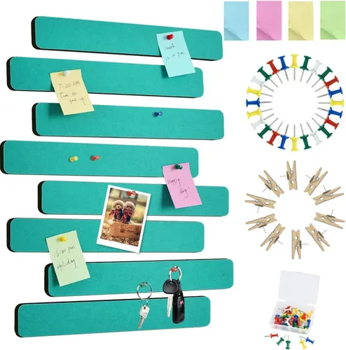 Miniatura 33 de Vuzvuv 8 tiras para tablón de anuncios con 50 chinchetas y 10 clips de madera, tablero de corcho autoadhesivo para pared, tablero de fieltro