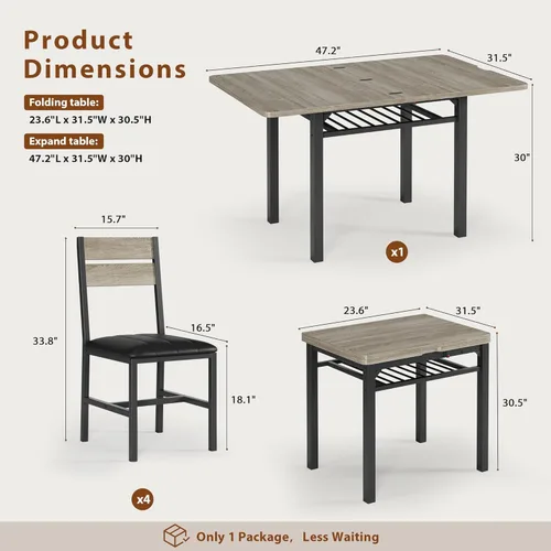 Miniatura 3 de MapleGrace Juego de mesa de comedor para 4, mesa de cocina extensible con 4 sillas de comedor tapizadas de piel sintética, juego de mesa de cocina