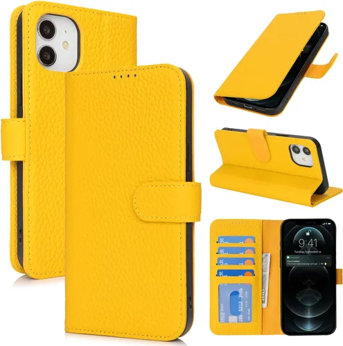 Miniatura 82 de Zouzt Funda para iPhone 11 de 6.1 pulgadas de piel auténtica con 4 ranuras para tarjetas, tarjetero con bloqueo RFID, tapa magnética, función atril