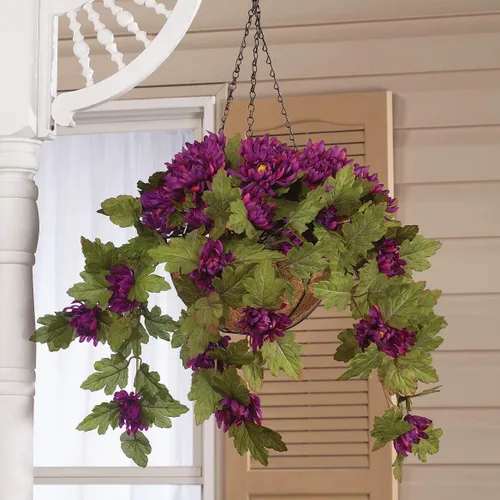 Miniatura 2 de OakRidge Cesta colgante de mamá artificial totalmente montada, morado, 10 pulgadas de diámetro con cadena de 18 pulgadas de largo, flores