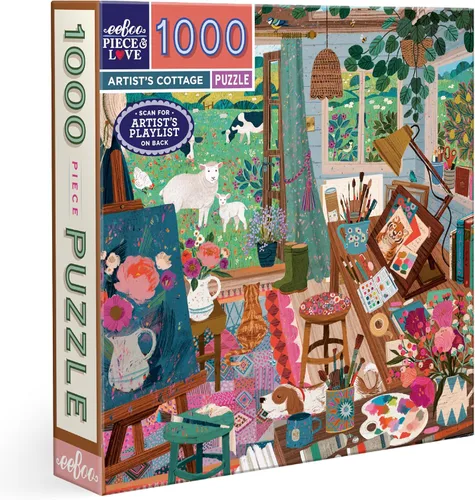 eeBoo Rompecabezas de 1000 piezas – Artist's Cottage rompecabezas para adultos, cuadrado de 23 x 23 pulgadas, fabricado con tablero reciclado y