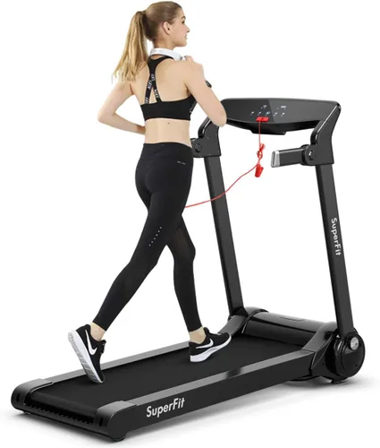 Miniatura 13 de GYMAX Caminadora plegable, máquina de correr de instalación gratuita de 3.0 HP con altavoz Bluetooth, monitor de pantalla táctil HD, control Negro