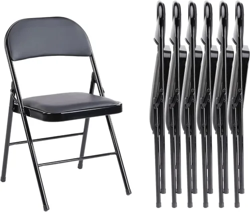 Miniatura 29 de Sweetcrispy Paquete de 4 sillas plegables de plástico para 330 libras, portátiles, metal resistente, fáciles de usar, almacenar, cómodas, para Gris
