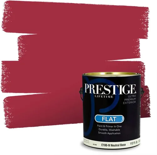 Miniatura 196 de Prestige Paints E100-T-SW6591 Pintura exterior e imprimación en uno, 1 galón, plano, combinación comparable de Sherwin Williams Amaryllis, 1 galón