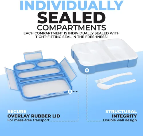 Miniatura 5 de kinsho Lonchera Bento para almuerzos de adultos y niños, cajas de control de porciones para mujeres, niñas y niños, recipientes de aperitivos a Azul