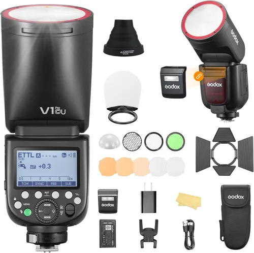 Godox V1Pro-C Versión USA Flash para Cámara Canon con Kit de Accesorios AKR1 TTL Flash para Canon 2980mAh 76W Batería Flash 1/8000s HSS 1.3s Tiempo