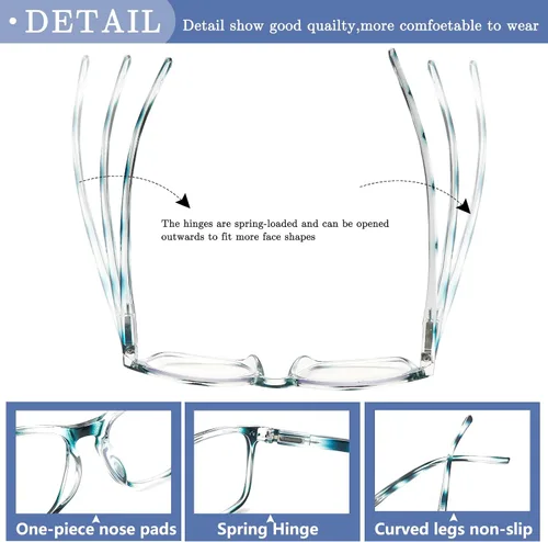 Miniatura 5 de Paquete de 6 lentes de lectura para mujeres y hombres, lentes de bisagra de resorte, bloqueo de luz azul, antifatiga ocular, lectores de computadora