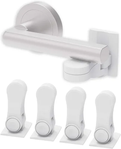 Inaya Cerradura de palanca de puerta a prueba de niños (paquete de 4) - Cerradura de manija de puerta - Adhesivo 3M - Diseño minimalista -