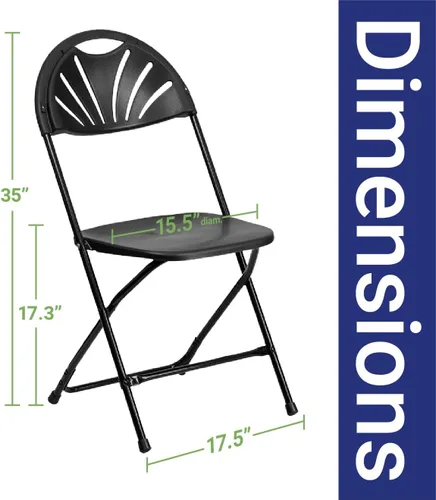 TentandTable Fan Back - Sillas plegables apilables resistentes | Negro | Capacidad de 300 libras | para eventos, banquetes, fiestas y bodas |
