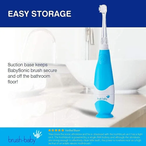 Miniatura 9 de Brush-Baby - Cepillo de dientes eléctrico BabySonic Azul, 0-36 meses - Cepillo suave y suavemente vibrante para encías sensibles y dientes nuevos