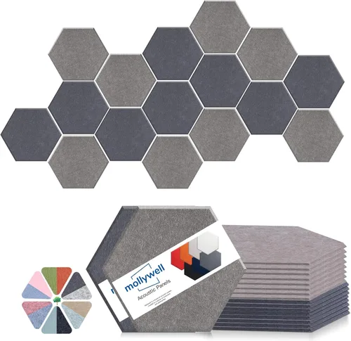 Miniatura 18 de Mollywell Paneles acústicos hexagonales, de alta densidad, insonorizantes, azulejos de fieltro decorativos para reducción de ruido para techos