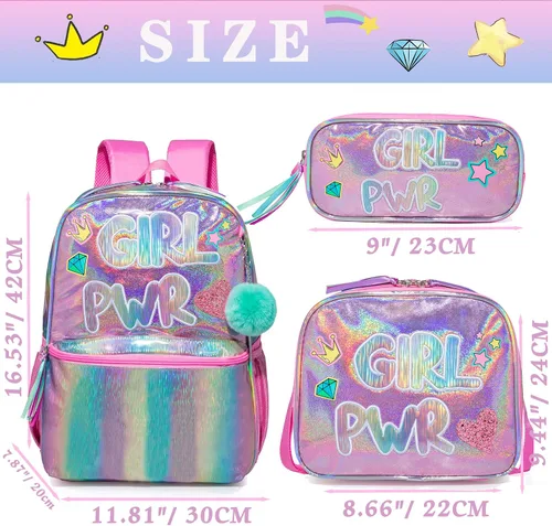 Miniatura 2 de HTgroce Mochila para niñas de primaria para estudiantes, juego de mochila escolar para niñas, bolsa de libros preescolar con lonchera y estuche