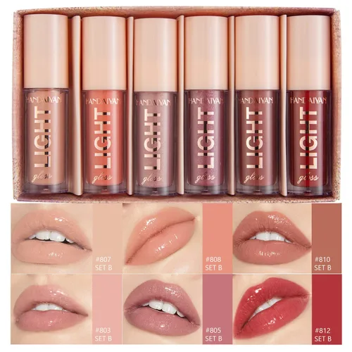 Juego de 6 brillos de labios hidratantes suaves, hidratantes, neutros, nude, nutritivo, brillante, para mujeres y niñas (hidratante, juego de 6
