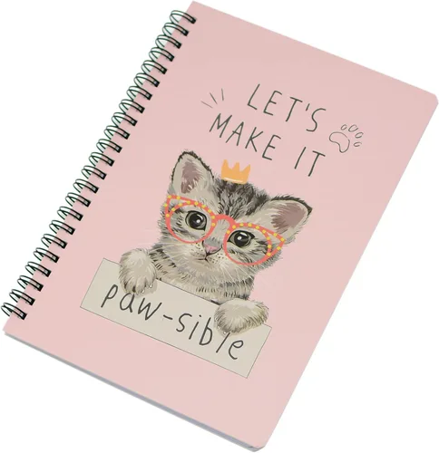 Miniatura 8 de Yansanido Cuaderno de espiral, 4 piezas A5 de tapa dura gruesa con diseño de gato, 0.315 in, 4 colores, 80 hojas, 160 páginas para estudio y notas