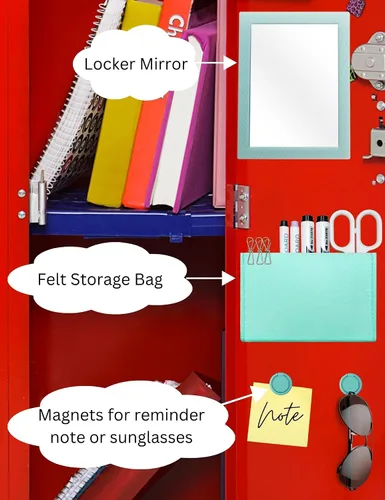 Miniatura 3 de Mymazn Espejo magnético para casillero escolar, kit de 5 accesorios de casillero con espejo magnético, tablero de borrado en seco, soporte