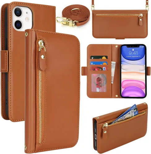 Miniatura 11 de Lipvina Funda tipo cartera para iPhone 12 Pro Max / 13 Pro Max para mujeres, bolsillo con cremallera, funda de teléfono de cuero PU con soporte