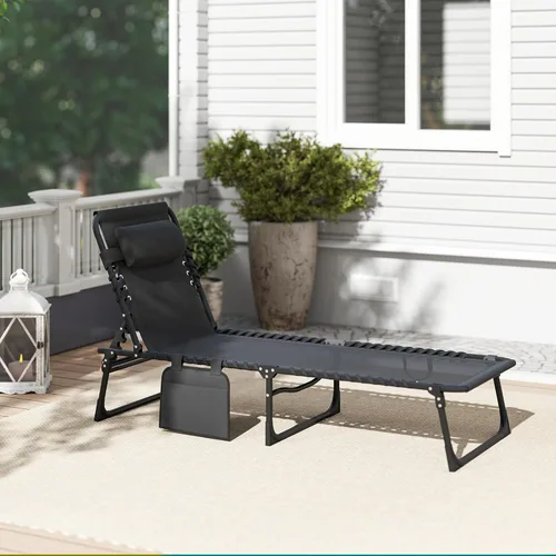 Miniatura 9 de Outsunny Tumbona plegable para exteriores, silla de bronceado con bolsillo lateral, correa de transporte, tumbona portátil para patio y playa