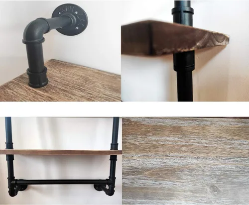Miniatura 5 de Estante de tubos tipo industrial, toalleros de metal de 2 niveles para baño, estantes flotantes de tubos industriales de 20 pulgadas, estante