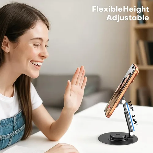 Miniatura 8 de OMOTON MS05 - Soporte magnético giratorio de 360° para MagSafe, [altura ajustable], soporte plegable para teléfono celular para escritorio