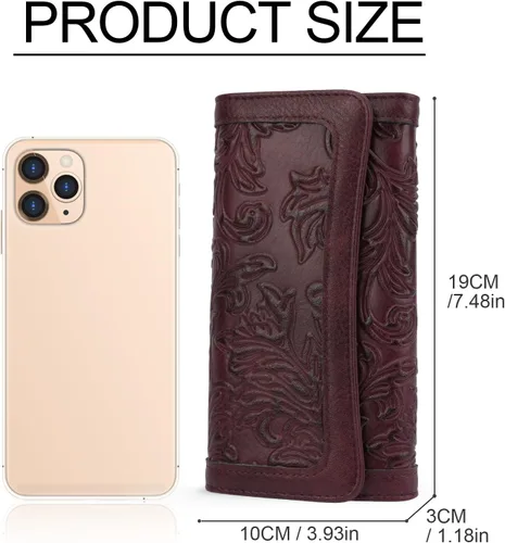 Miniatura 49 de MEITRUE Cartera de cuero para mujer, con bloqueo RFID, triple pliegue, con relieve, soporte para tarjetas, organizador de chequera para teléfono