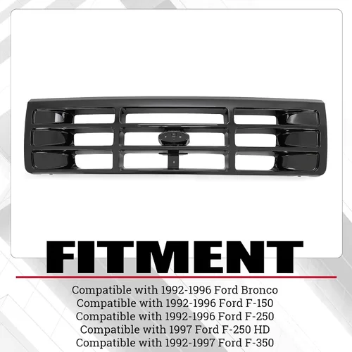 Miniatura 2 de HECASA Parrilla delantera compatible con Ford Bronco F-150 F-250 HD F-350 1992-1997 Reemplazo para FO1200172 F6TZ8200AAA 104-01450A Ensamblaje