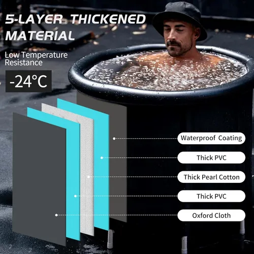 Miniatura 3 de Tina de inmersión fría XXL para atletas, compatible con enfriadores de agua, inmersión fría inflable con tapa aislada, bañera de hielo portátil