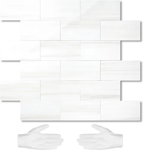 Miniatura 12 de STICKGOO azulejo de metro de 10 hojas para despegar y pegar, azulejo de pared autoadhesivo de PVC, salpicadero adhesivo de Calacatta para cocina
