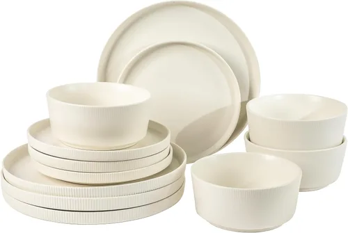 Miniatura 15 de Gibson Home Dempsey Road - Juego de vajilla de gres de 12 piezas – Servicio para 4, platos y cuencos redondos negros, juego moderno de platos