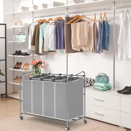 Miniatura 3 de Simple Houseware - Carro rodante clasificador de ropa sucia de 3 bolsas Plata