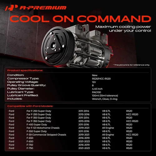 Miniatura 2 de A-Premium Compresor de aire acondicionado con embrague compatible con Ford F-250 Super Duty 2011-2016, F-350 Super Duty, F-450 Super Duty, F-550