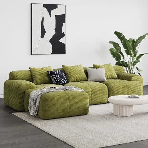 Miniatura 11 de Sofá Seccional Modular Moderno en Forma de L para Sala de Estar, Sofá de 3 Plazas de Gran Tamaño con Asiento Profundo y Otomana Móvil – Sin Montaje