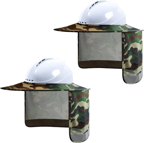 Parasol para sombrero duro, visera de alta visibilidad para el cuello con tira reflectante, ala completa, hombre y mujer, camuflaje, paquete de 2